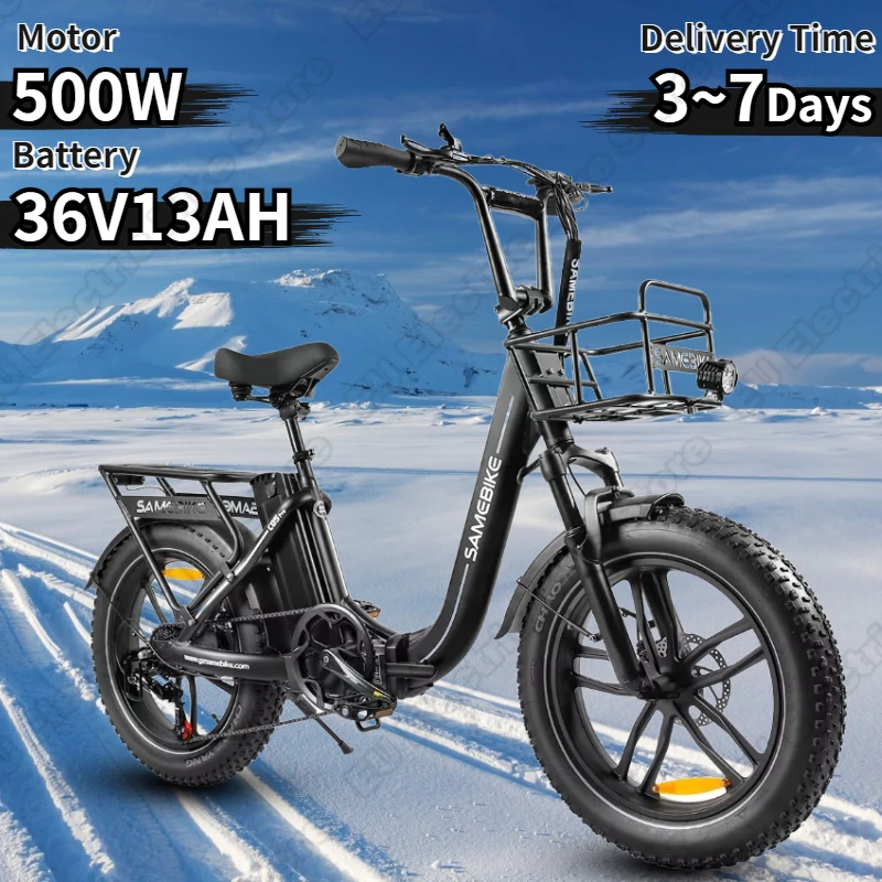 Electric Bike 500W Motor 36V13AH Lithium Battery with Basket Folding Electric Bicycle Aluminum Alloy 20*4.0 Inch Fat Tire E-bike