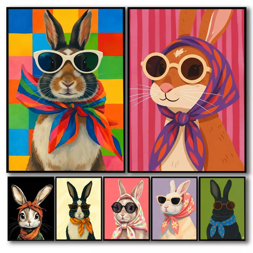 

Cute Rabbit Art Poster Self Adhesive Wall Stickers Removable Room Decor Aesthetic Space Decor Murals Gift