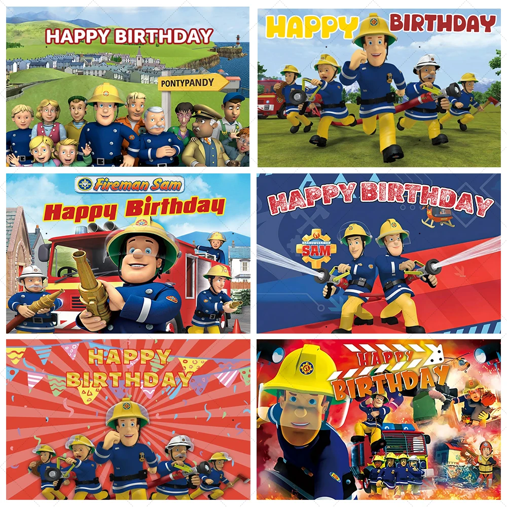 

Fireman S&Sam Theme Backdrop Firefighter Fire Truck Children Birthday Party Baby Shower Decorations Poster Photo Props Kid Gifts