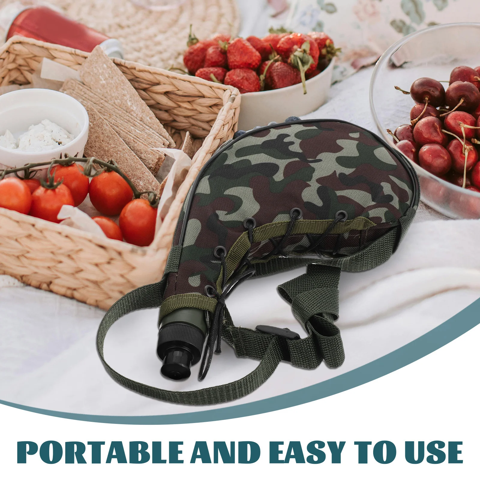 กระเป๋าใส่ขวดน้ำลายพรางสำหรับกีฬากลางแจ้งแบบพกพา ดีไซน์เข็มขัดคาดเอว ความจุขนาดใหญ่ เหมาะสำหรับการตั้งแคมป์ เดินป่า ปั่นจักรยาน ตกปลา