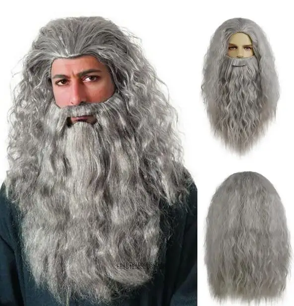 Dumbledore role-playing wig, synthetic hair, Halloween school, Gandalf wizard costume wig