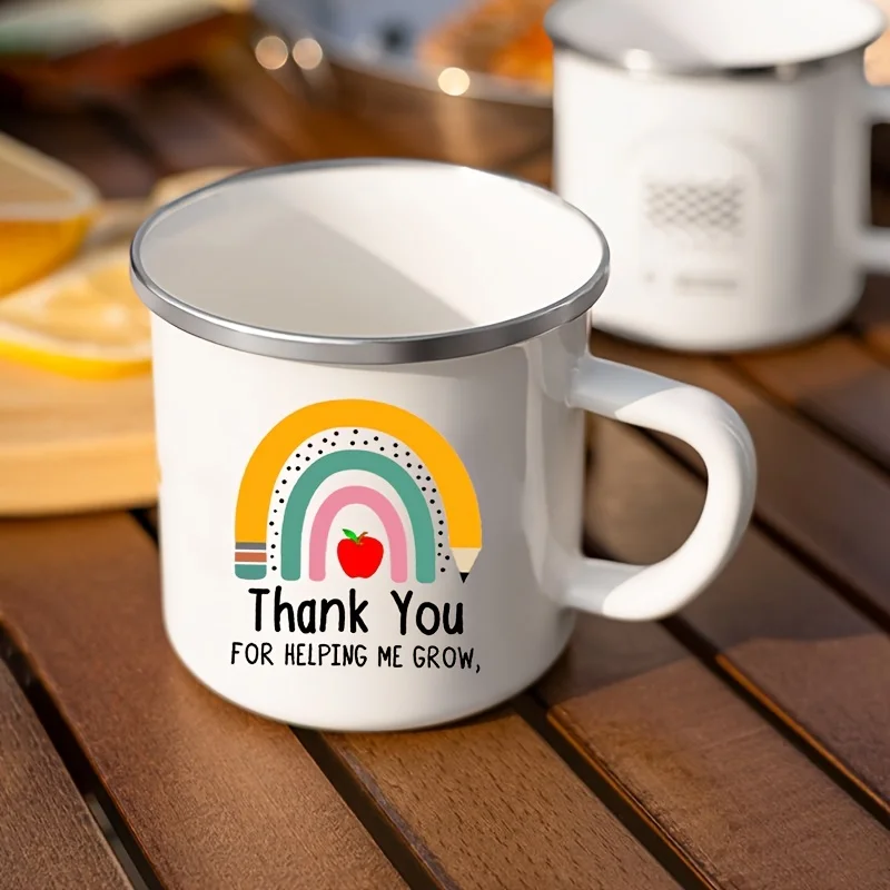 Teacher Appreciation Rainbow Pattern Enamel Cup Coffee Mug Good Gift for Teacher Birthday Christmas Halloween New Year Outdoors