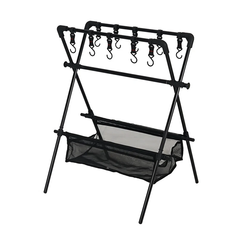 Outdoor Foldable Storage Rack, Camping Multifunction Tableware Tripod, Storage Shelf With Drying Net