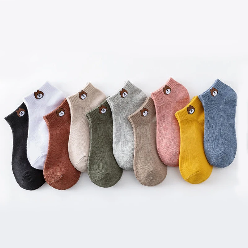 10 Pairs (Random Delivery) Women Versatile Simple Fashion Bear Cartoon Socks Comfortable Light Suitable for Daily Travel Wear