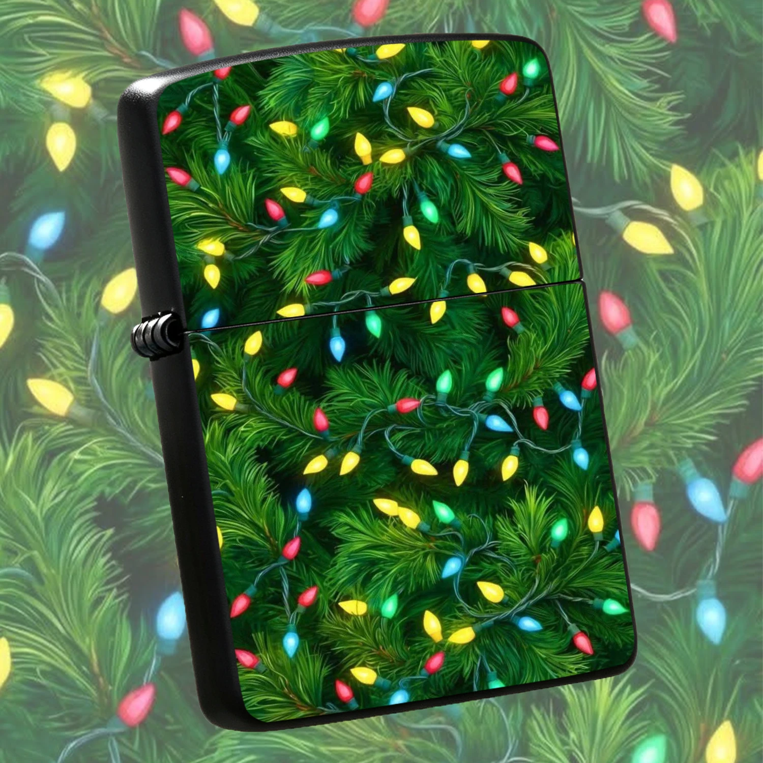 Vibrant Christmas Fairy Light Evergreen Pine Branch Printed Lighter, Portable Stylish Daily Use Accessory, Ideal For Festive Atmosphere Boost, Travel Carry, Multi-Scenario Application, Perfect Holiday Gift, Eye-Catching Decorative Practical