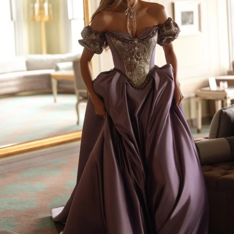 

customized Dark Purple satin Party Dresses High Low Cheap Dress Formal Party Prom Gowns Wear Gown