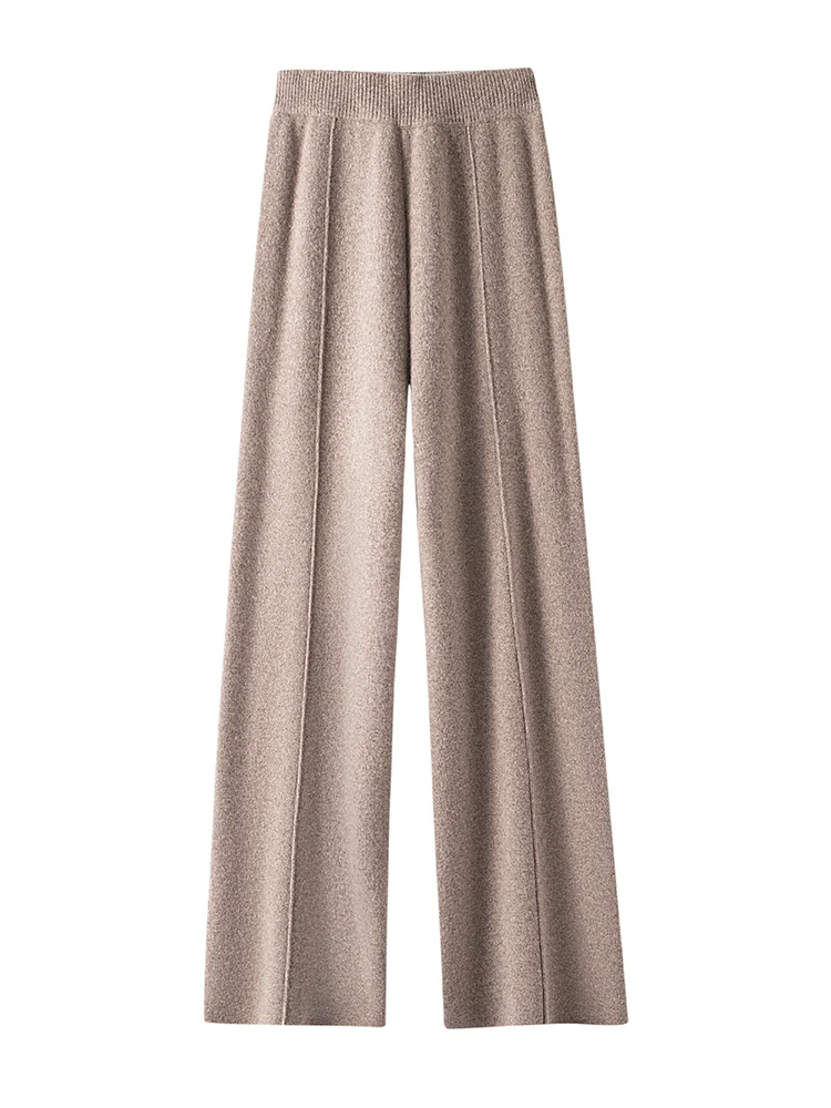 Mini Star Women’s Cashmere Wide Leg Pants Elastic Waist Trousers Solid Soft Versatility100% Merino Wool Knitwear Autumn Winter ﻿