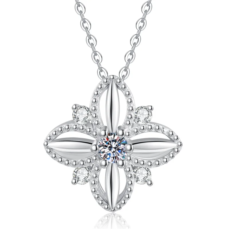 

XL552 Lefei Fashion Luxury Classic Moissanite Color D Hollow Clover Necklace For Charms Women s925 Sterling Silver Party Jewelry