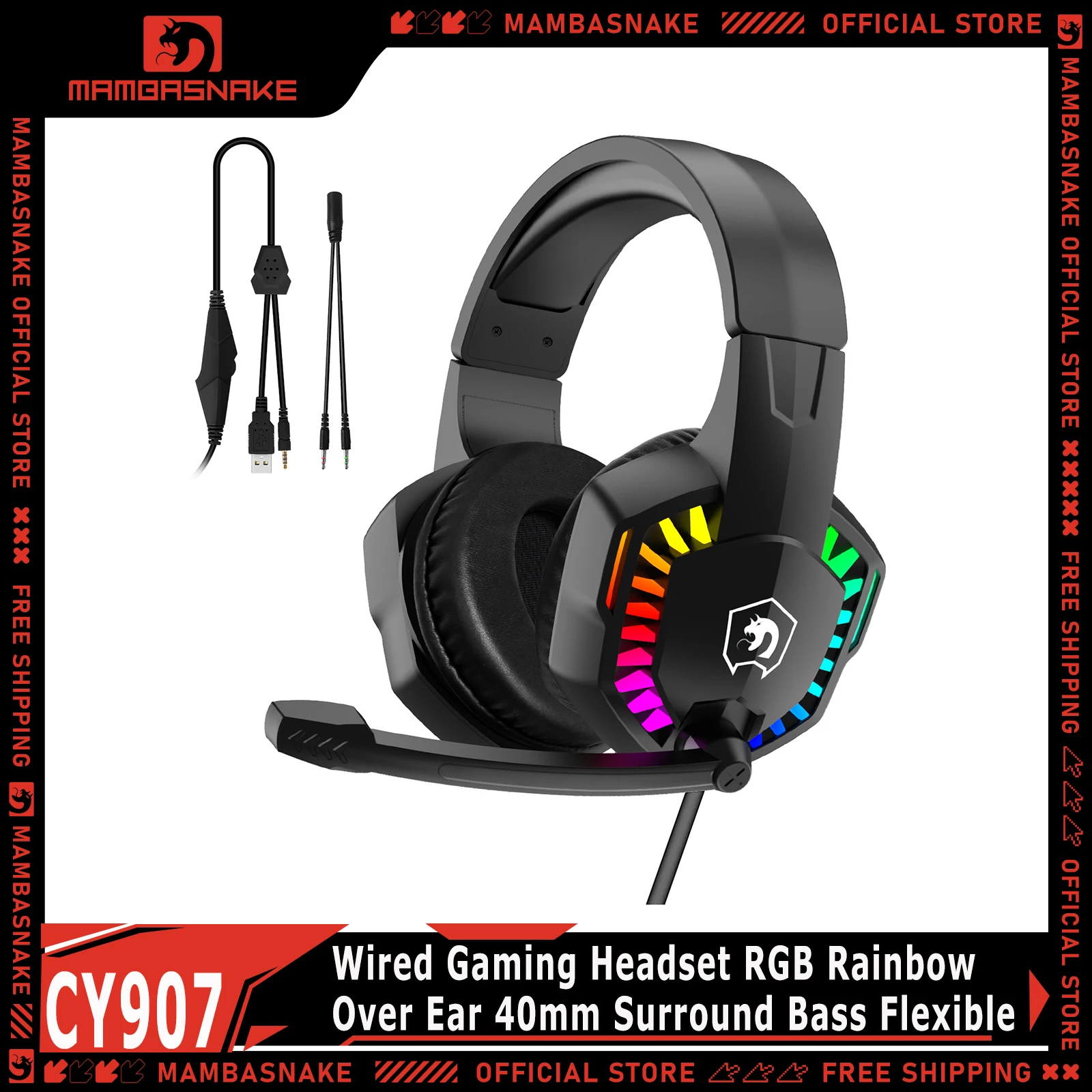 Gaming Headset With Mic Rgb - MAMBASNAKE CY907 – casque de jeu