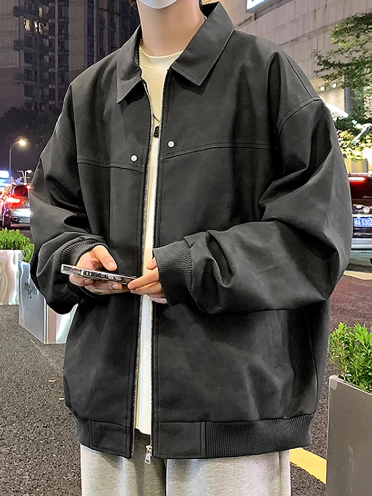 

Мужская кожаная куртка в американском стиле, свободного кроя, повседневная, осенне-зимняя, новая модная модель, с отложным воротником, молодежная, на молнии