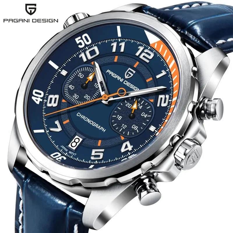 PAGANI DESIGN 44MM Men Quartz Watch Japan TMI VK64 Movt Rotating Scale Dial Sapphire Glass Chronometer Wristwatch Luminous Watch