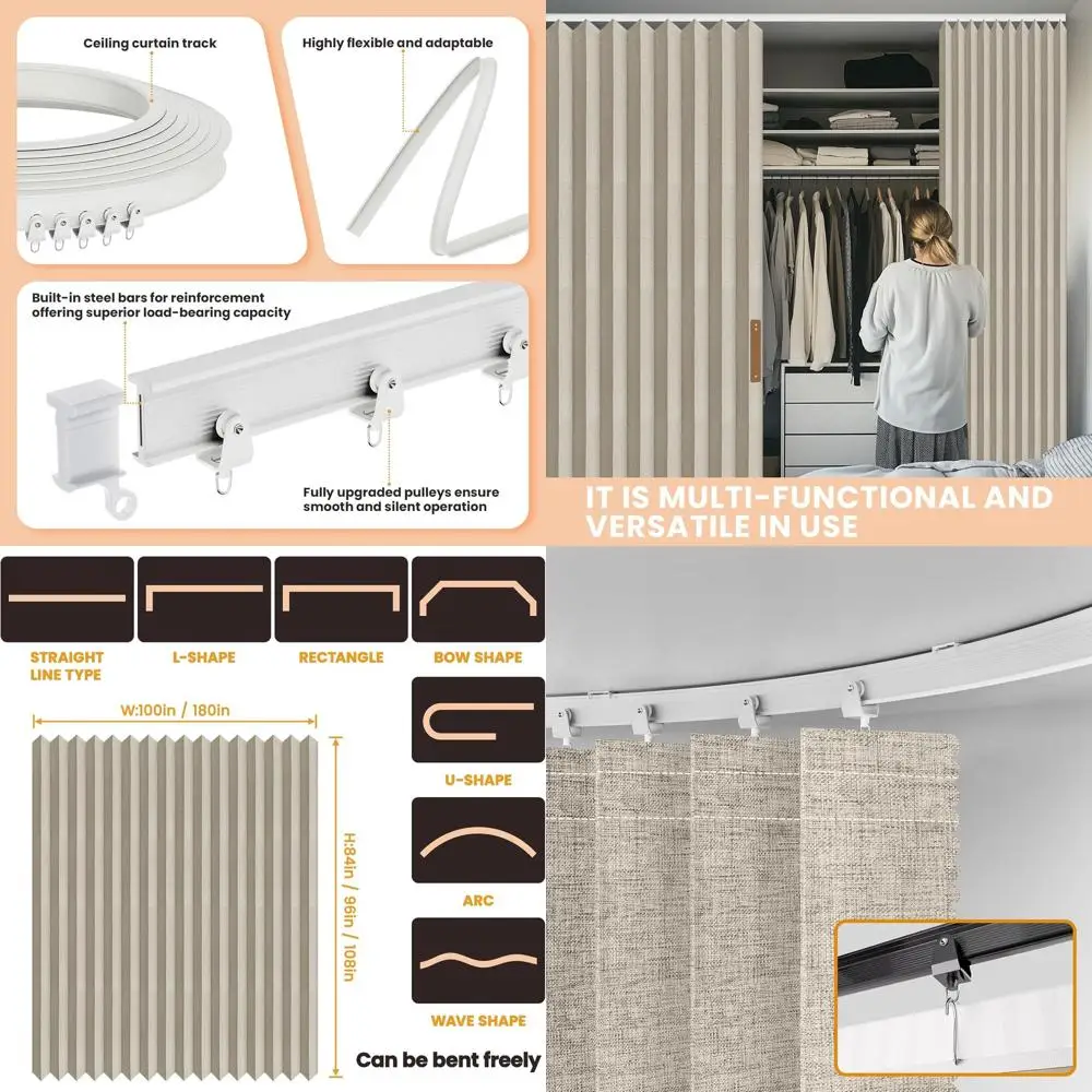 

Ceiling-Mounted Accordion Curtain Room Divider, Easy Install, 100 W x 96 L (Set of 1)