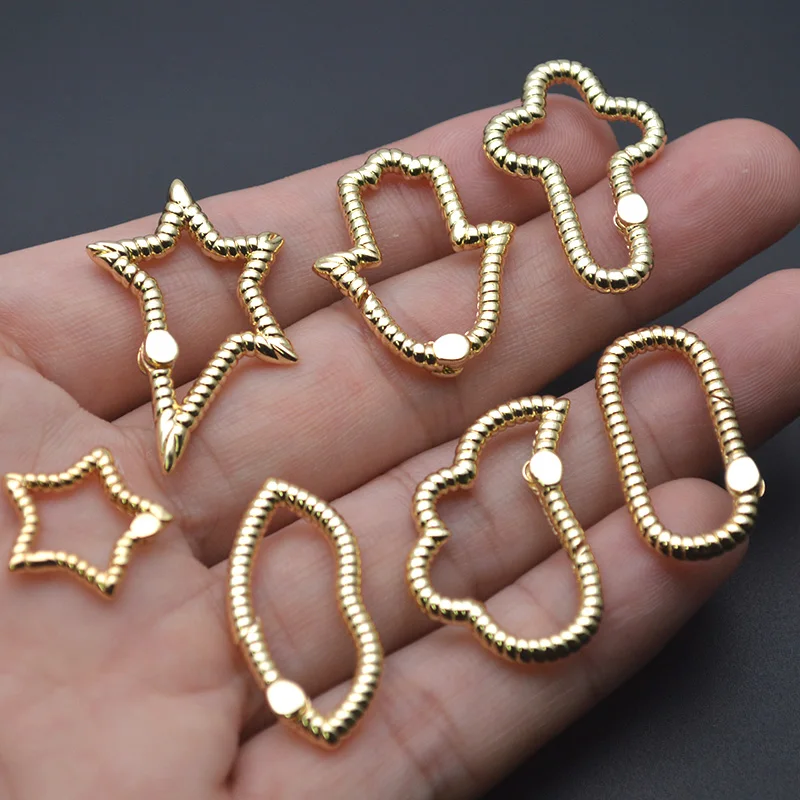 10pc High Quality Gold Plated Spring Buckle Necklace Carabiner Clasps Star Heart Hand Various Shape Jewelry Links Connectors