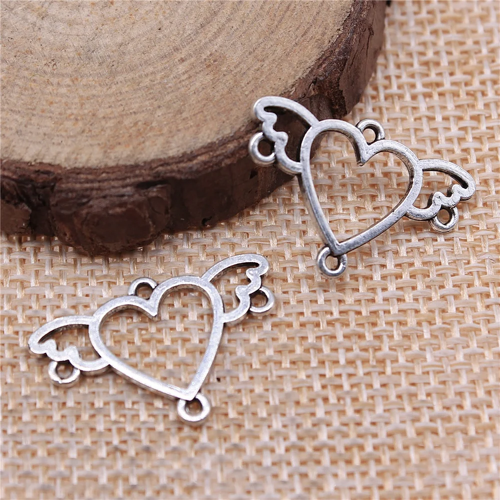 WYSIWYG 10pcs 24x16mm Wing Heart Earring Connector Pendants Earring Connector Pendants Charm Earring Findings