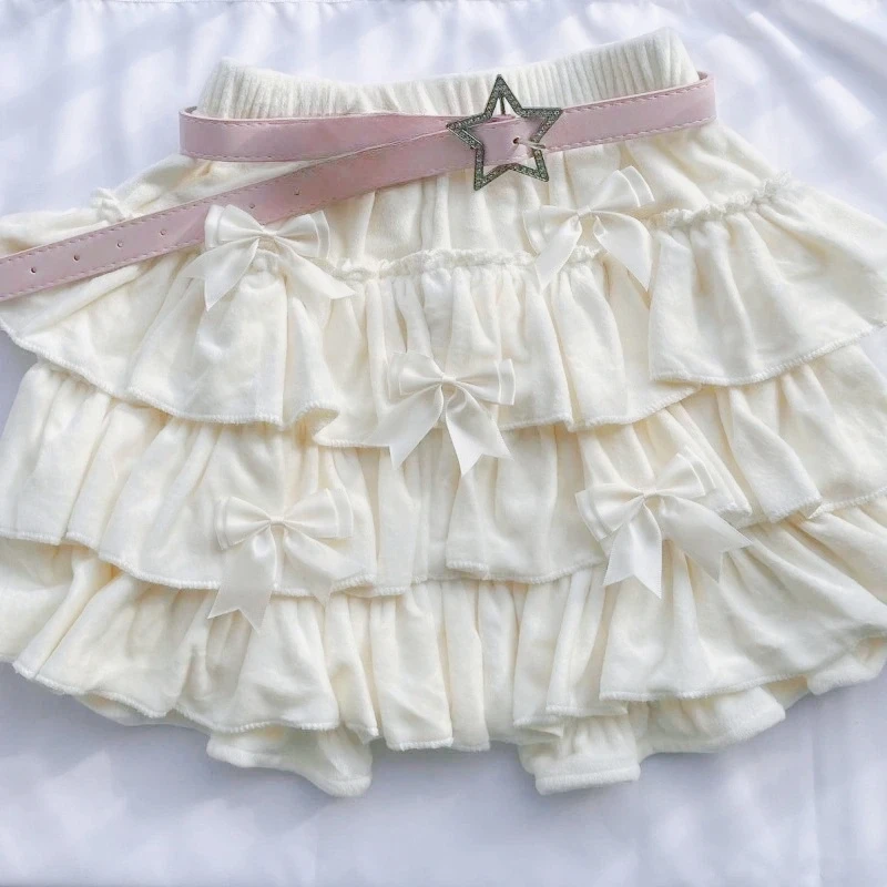 

Deeptown Kawaii Sweet Lolita Mini Skirt Women Japanese Style Yellow Bow Ruffles Skirts Harajuku Cutecore Cake Layered Skirts