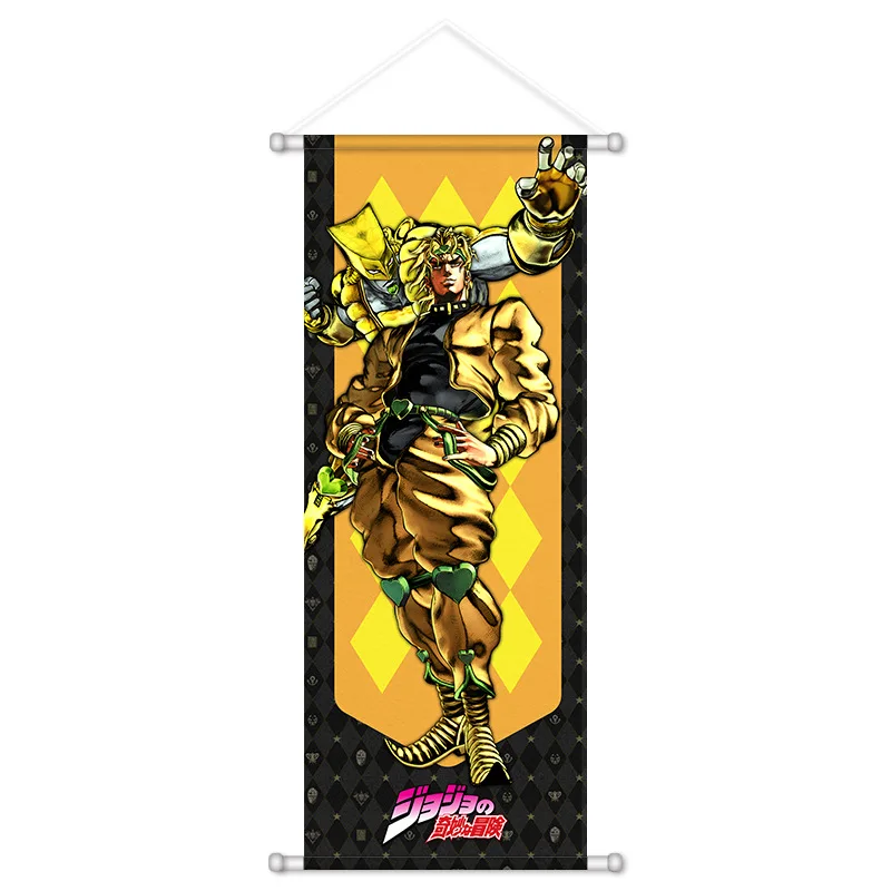 VIKAMA Gold Black Jojo Hero Anime Wall Scroll Tapestry Bizarre Adventure Art Fabric Poster for Bedroom Living Room Otaku Gift