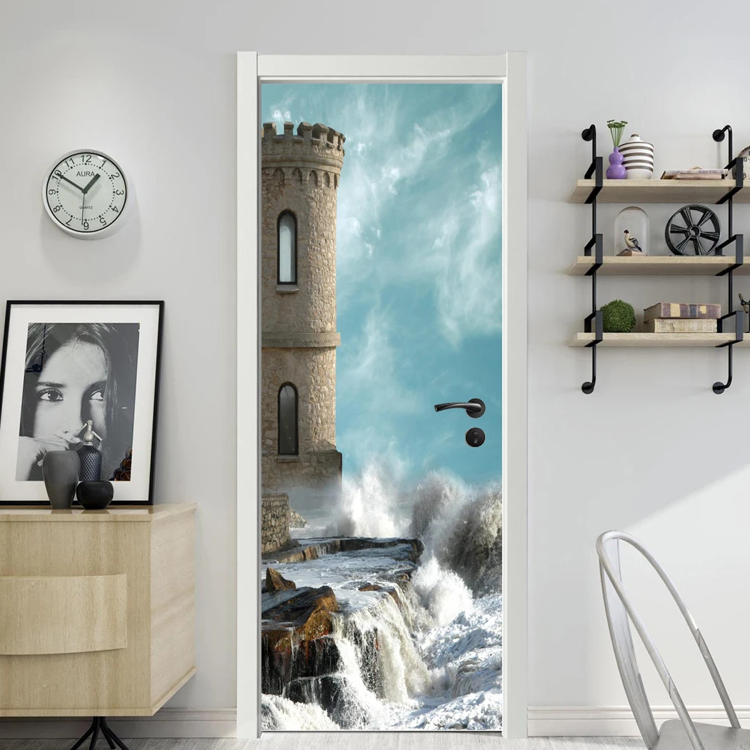Door Size Murals 3D Wallpaper Waterproof Self Adhesive Home Decor Landscape Wooden Design PVC for Door Sticker Fridge Mural