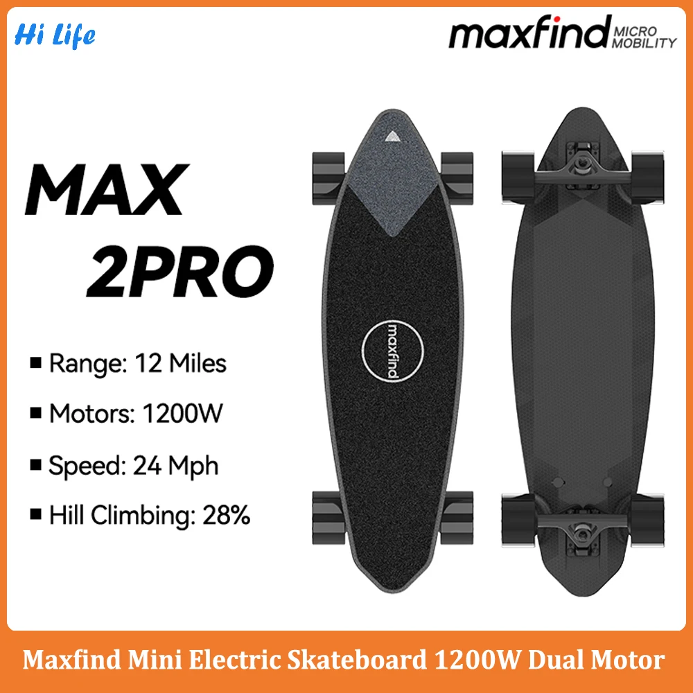 Maxfind Mini Electric Skateboard 1200W Dual Motor Drive Short Skateboard Deck Longboard protable street cruiser for adults teen