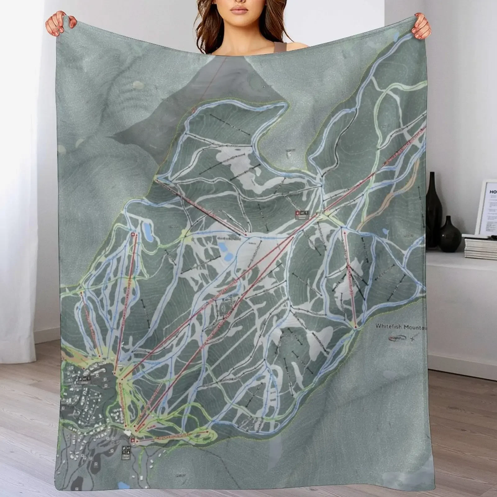

Whitefish Mountain Resort Trail Map Throw Blanket Stylish Couch Blanket for Home Living Room