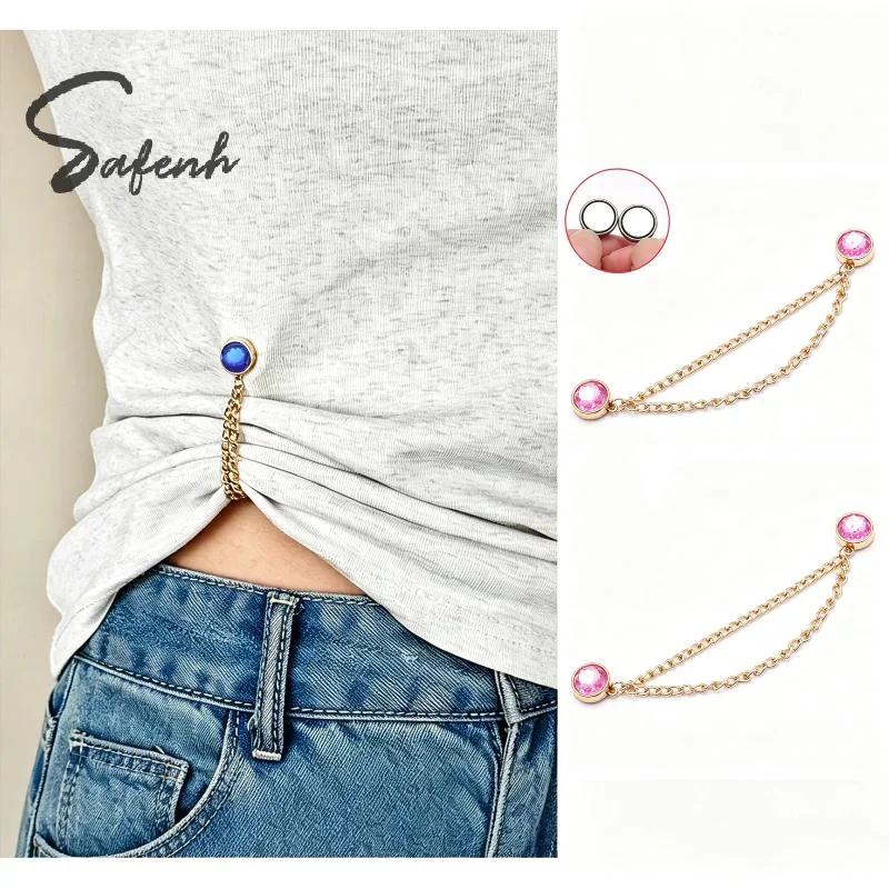 2Pcs Multi-Function Magnetic Waist Chain Tassel Clothing Clips With Adjustable Chain For Tightening Oversized Tops Roll Up Pant