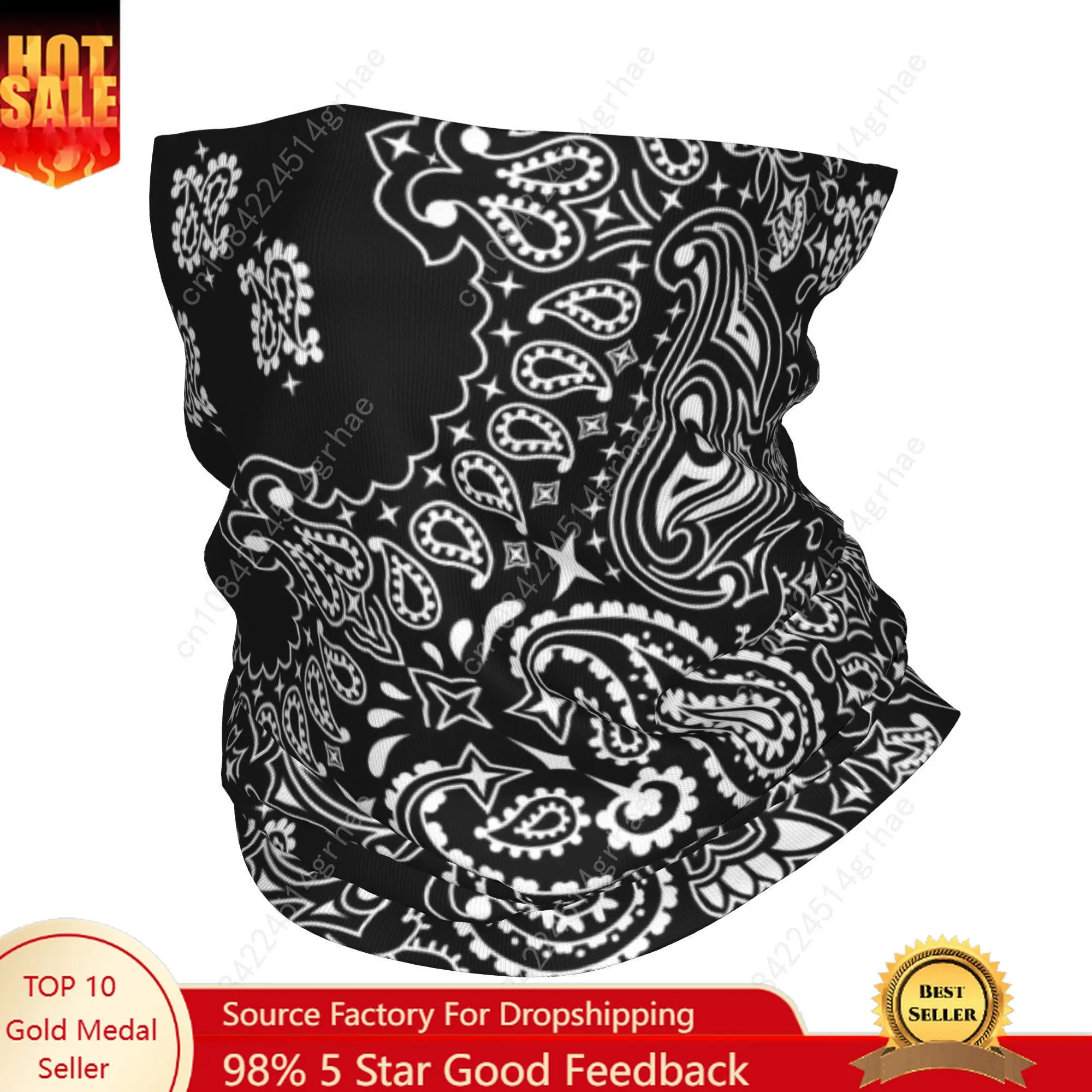 

Custom Black And White Paisley Bandana Neck Gaiter UV Face Scarf Cover Women Men Boho Floral Texture Headband Tube Balaclava