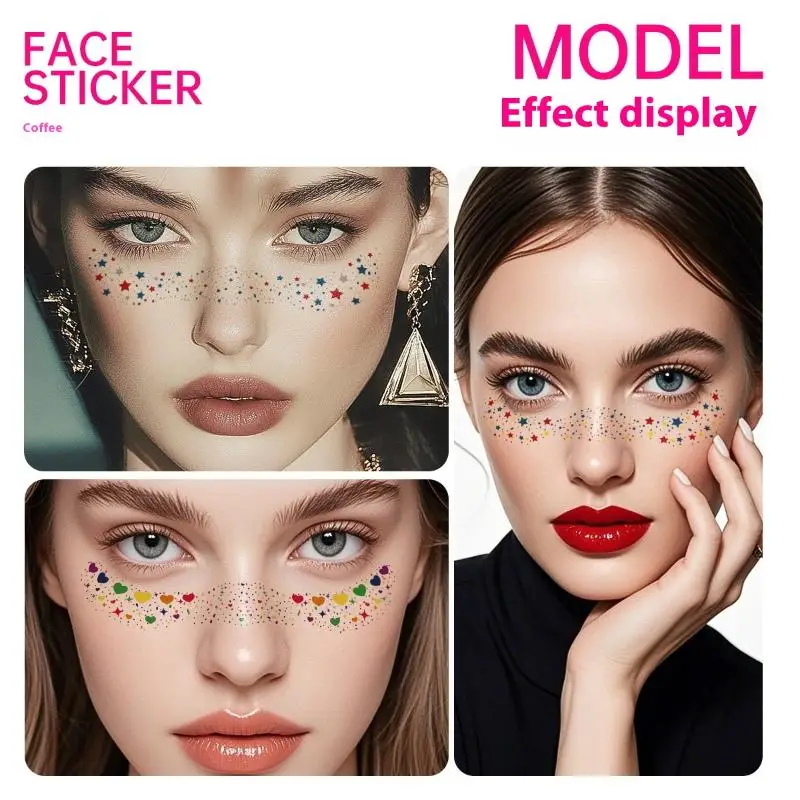 6 أوراق متعددة الألوان النمش ملصقات الوشم المؤقت الساخن ختم النمش ماكياج بقع ماكياج الوجه