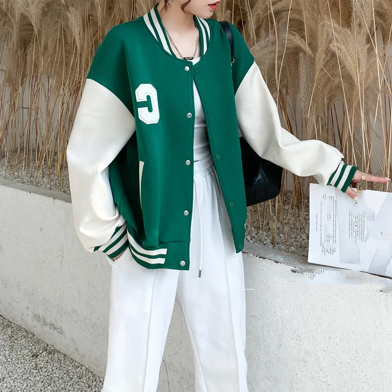 2023 Spring Autumn Women Jacket New Fashion K-pop Baseball Uniform High Street Loose Jackets Coats