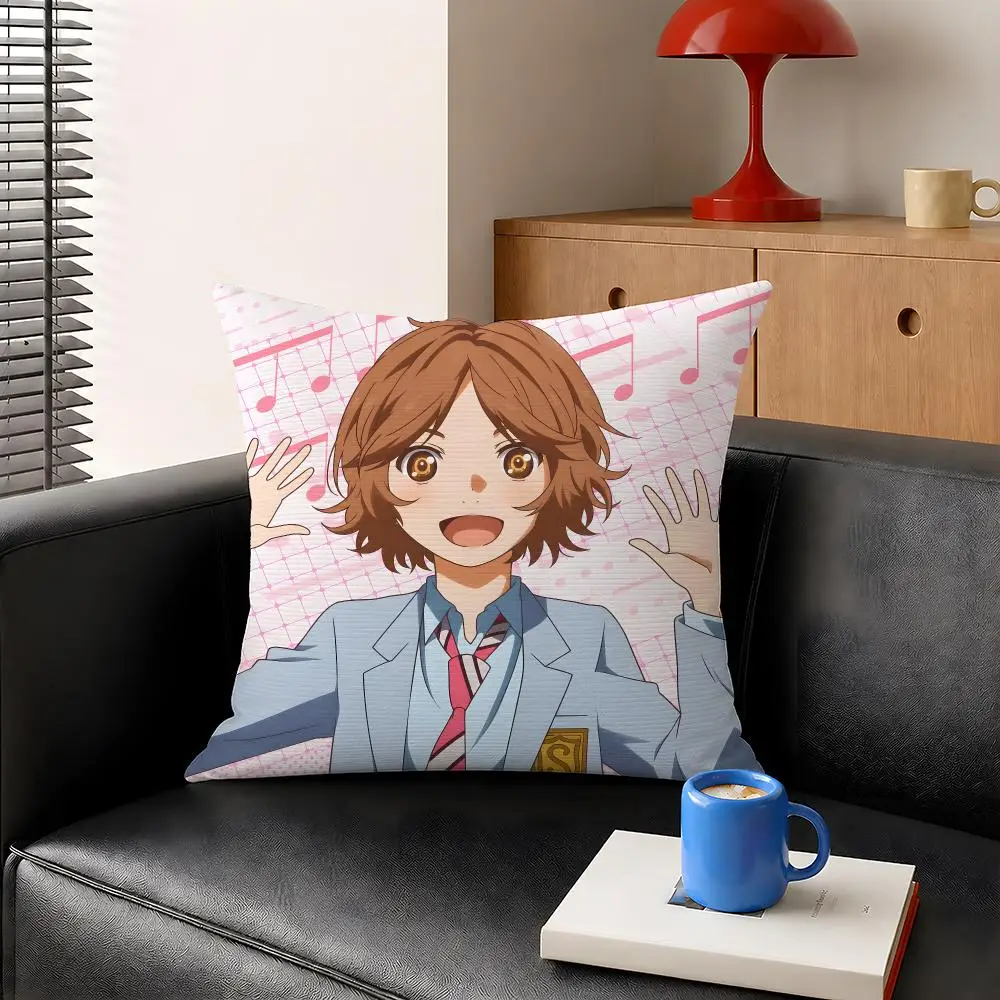 Anime Your Lie In April Cushion Cover Decorative Pillowcase Soft Short Plush Cozy Durable Sofa Home Decor Items Gift