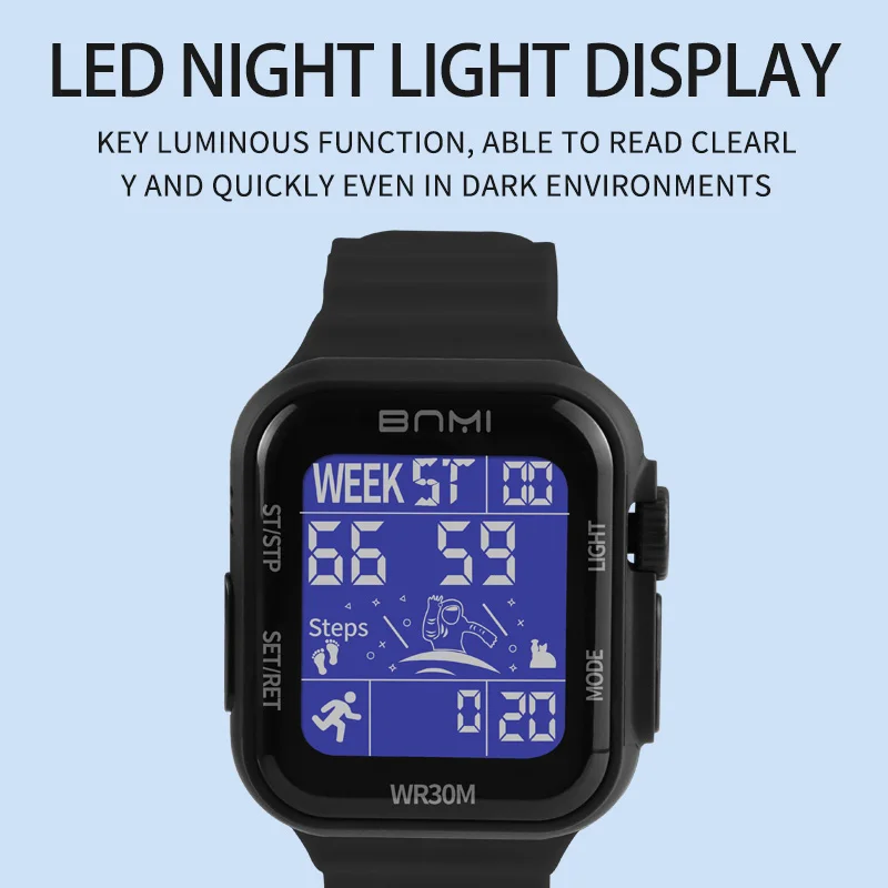 Men's Multi-function Sports Watch Silicone Luminous Calendar Design LED Clock Square Large-screen Waterproof Digital Watches