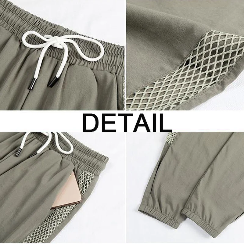 Pants Women Harem Trousers Ulzzang Mesh Side-slit Loose Hollow Out High Waist Street Wear Style Ankle-Length Trendy College Ins
