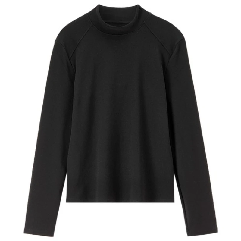 SENTUBILA Women's Long Sleeve Top 2025 Winter Solid Mock Neck Knitted Tees Simple Casual Loose T-Shirts Basic Clothing W54SF3967