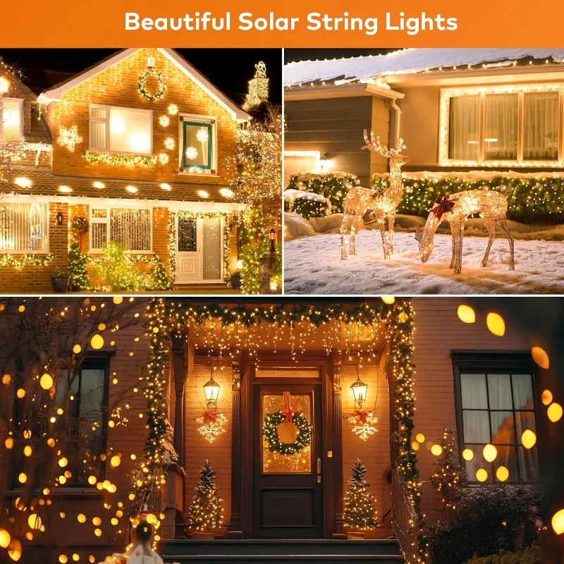 Solar Lights Outdoor Dusk to Dawn Solar Fairy Lights Waterproof 8 Modes Solar Christmas Lights for Outside Patio Garden