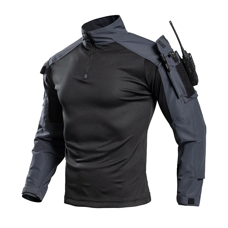 Tactisch gevechtsshirt voor heren, sneldrogend militair shirt met lange mouwen en armpockets voor buitenwandelingen, airsoft, jagen, EU-maat