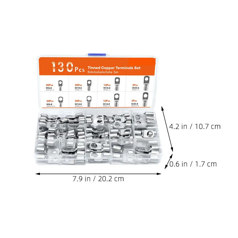 130Pcs Copper Terminal Connectors Kit Reliable Wire Crimp Electrical Connectors Assortment Cable Terminals Insulated Connector