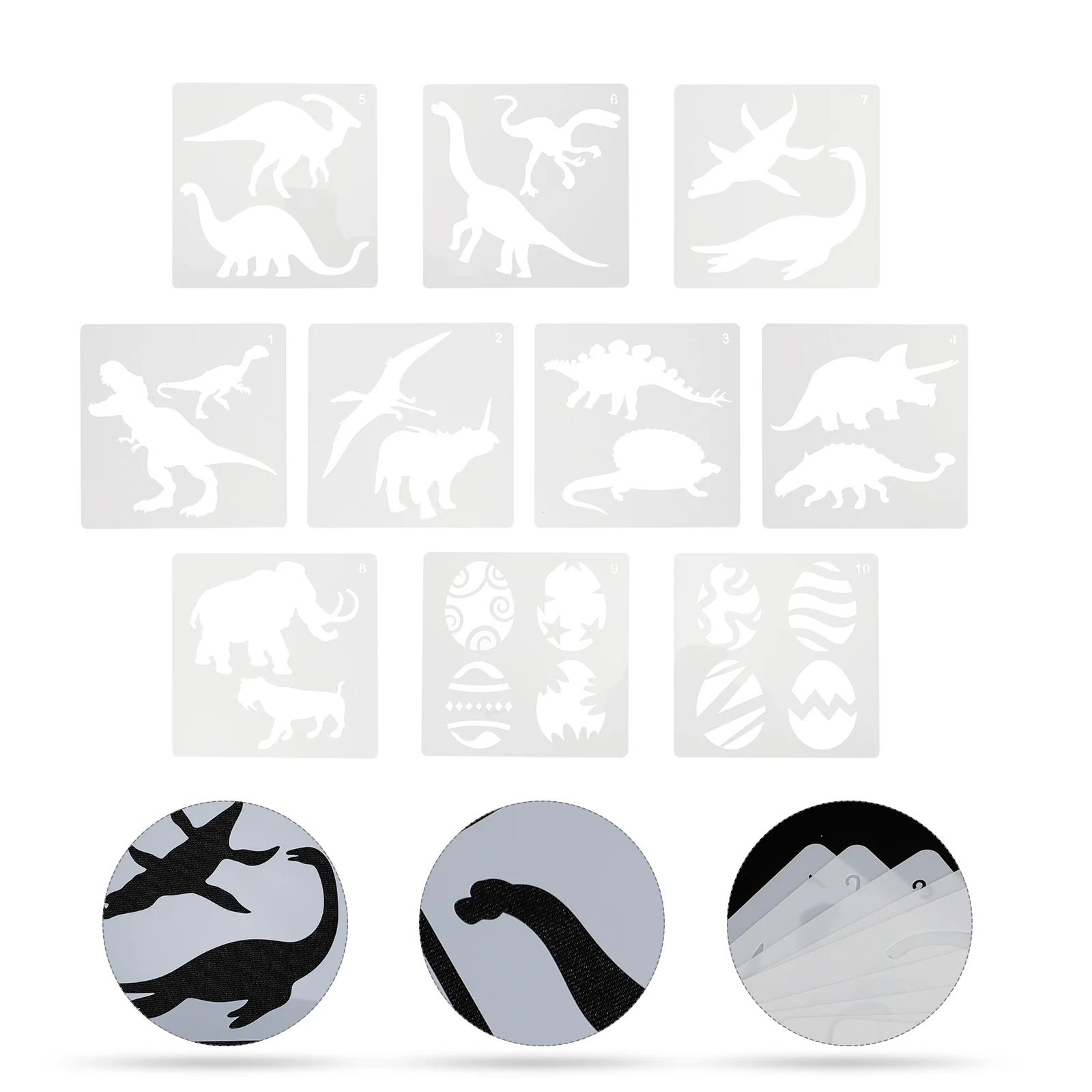 10 PCS Modelo de dinossauro Estênceis infantis Pintura reutilizável Artesanato Pintura Pulverização