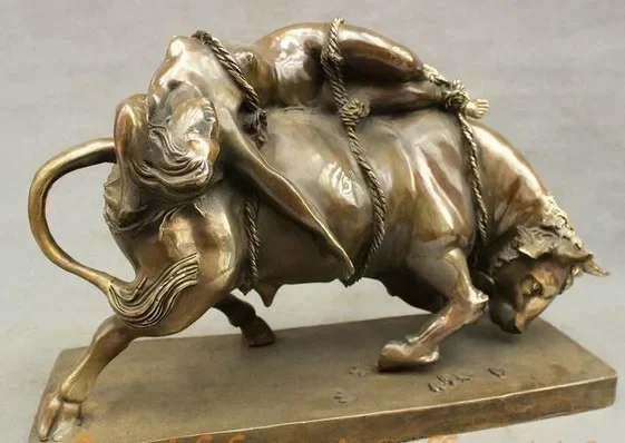 Chinese Truss Belle On Bull Ox Bullfight Statue Art Animals Sculpture