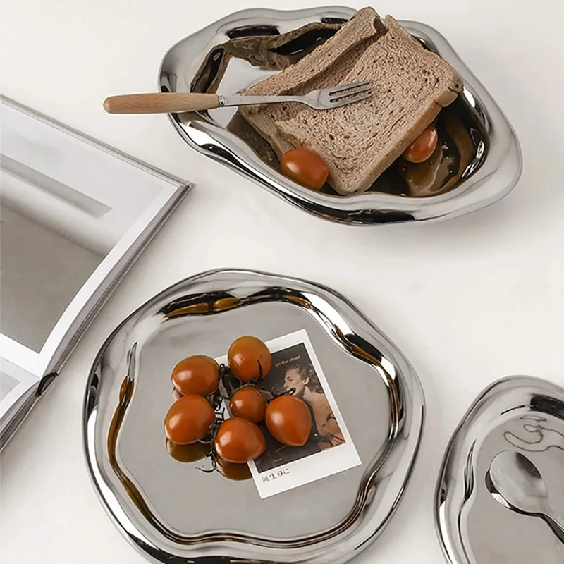 HOT-Modern Silver Jewelry Tray Ceramic Vanity Bathroom Trays Decorative Trays Trinket Organizer Home Decoration