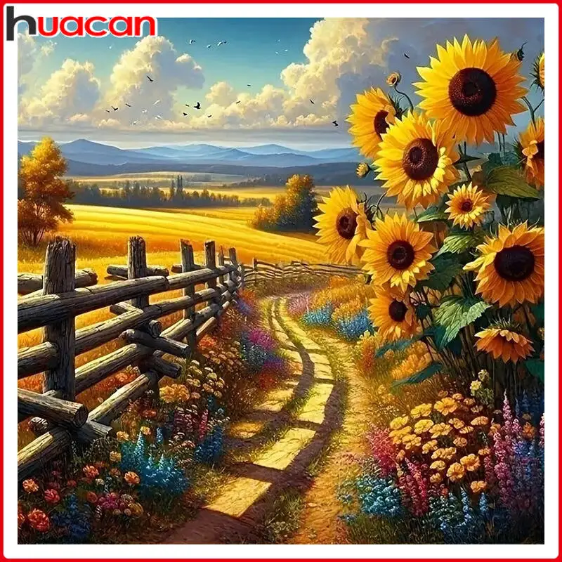 Huacan Diamond Painting Scene Of Sunflowers Mosaic Canvas Art Cross Stitch Kit Home Decoration Wall Crafts Gift