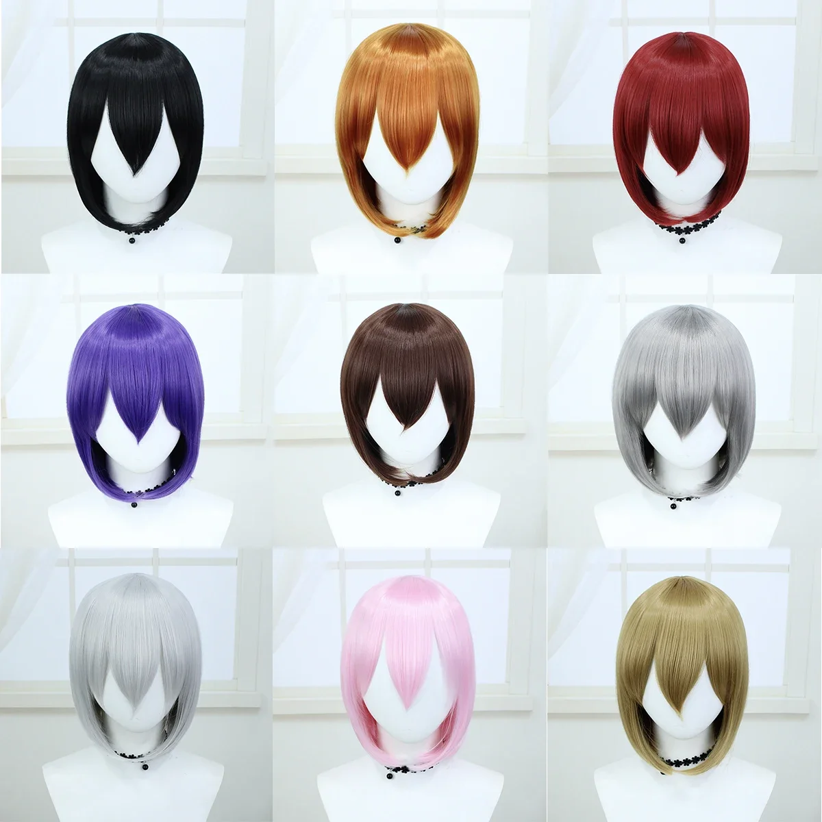 

Синтетический короткий прямой синтетический парик для косплея, искусственное платье с челкой, универсальный аниме игровой костюм, разные цвета