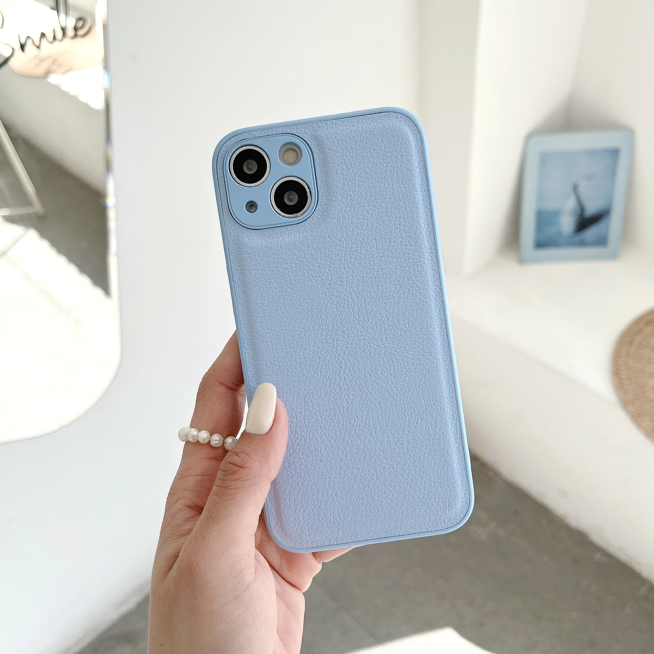 Luxury Solid Color Pu Leather Silicone Phone Case For Iphone 11 12 13 14 15 16 Pro MAX X XR XS SE 7 8Plus White Brown Pink Cover