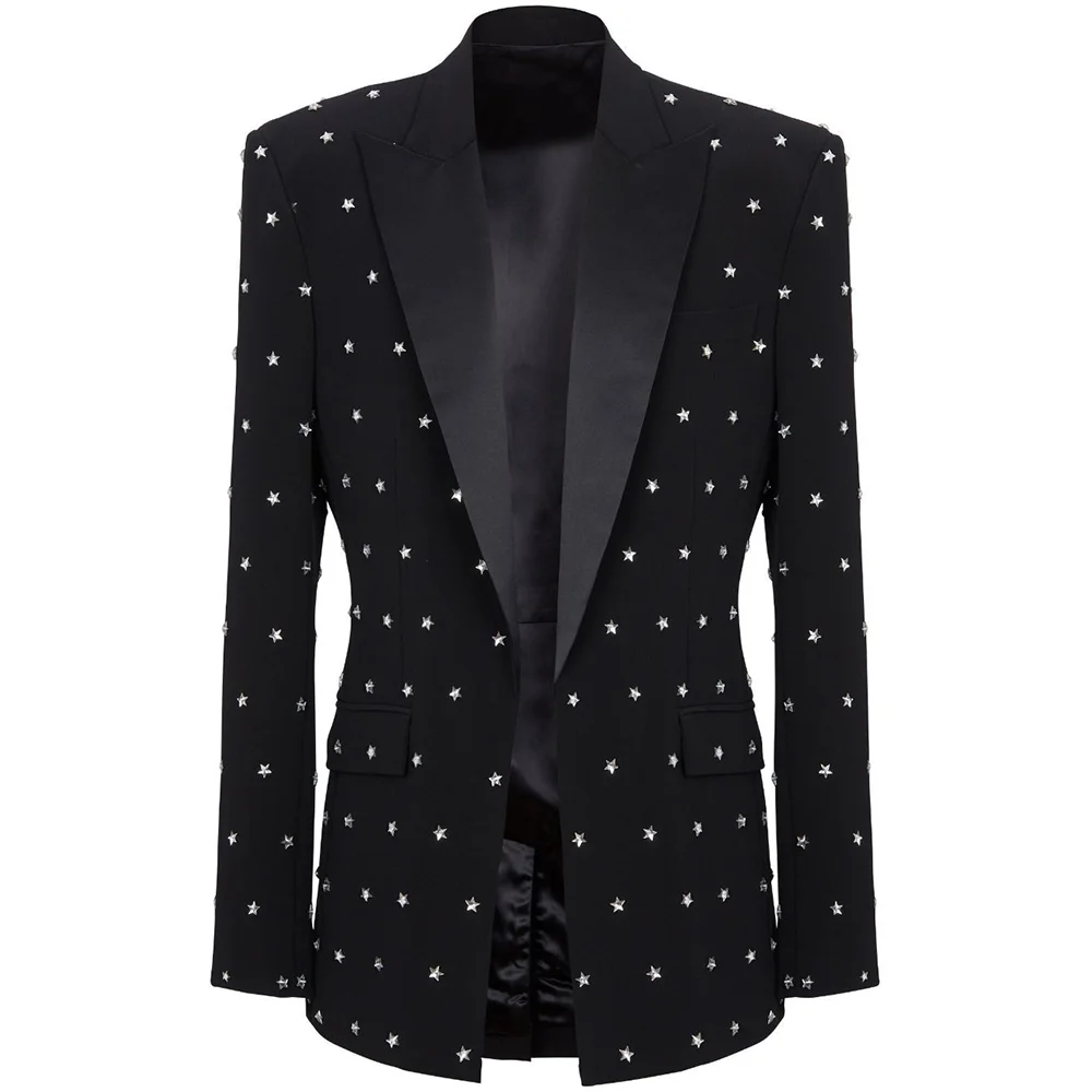 

Tailor-Made Men's Suit Jacket Flat Peak Lapel Chic Star Pattern Fashion Show Banquet Magic Casual Party 1 Piece Only Blazer