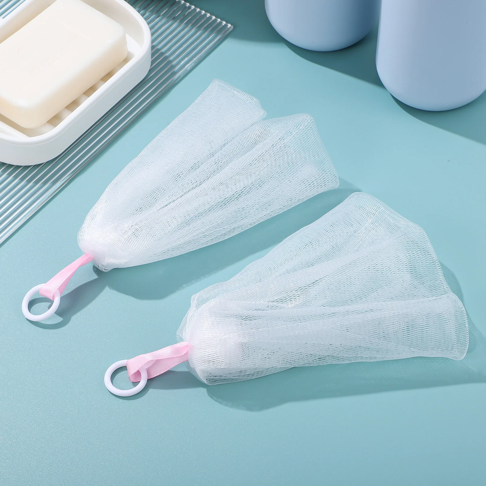 3 Pcs Double Layer Pieces Facial Cleanser Soap Bath Foaming Nets Pe Storage Pouches