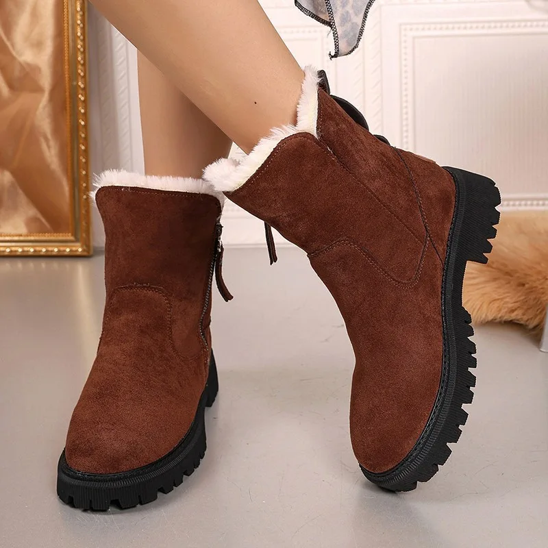 

Warm large-sized snow boots 2025 winter new fashion trend fleece side zipper fleece thickened cotton shoes