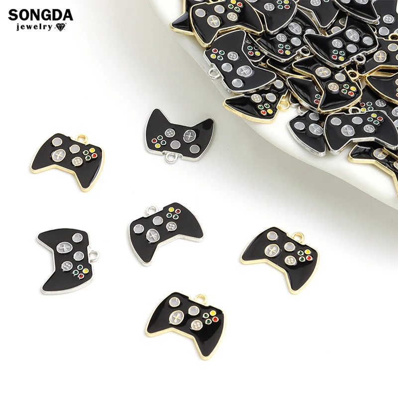 10pcs Video Game Controller Enamel Charms Creative Black Gamepad Pendants for DIY Jewelry Making Handmade Keychains Friends Gift