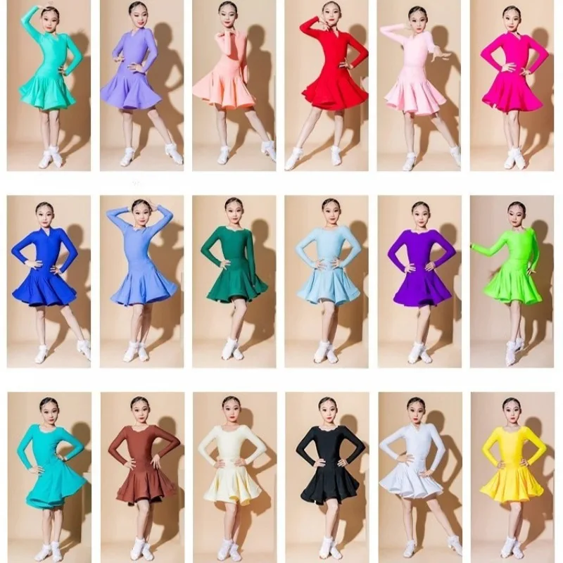 Saia de dança latina infantil, preta personalizada, padrão, desempenho profissional, reglamentos de competição, vestido para meninas
