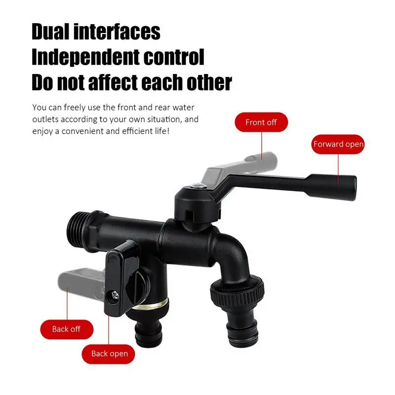 Black Brass Garden Hose Faucet Outdoor Anti-Freeze Bibcocks with Dual Outlet for Washing Machine 1/2 Inch Outdoor Faucet Garden