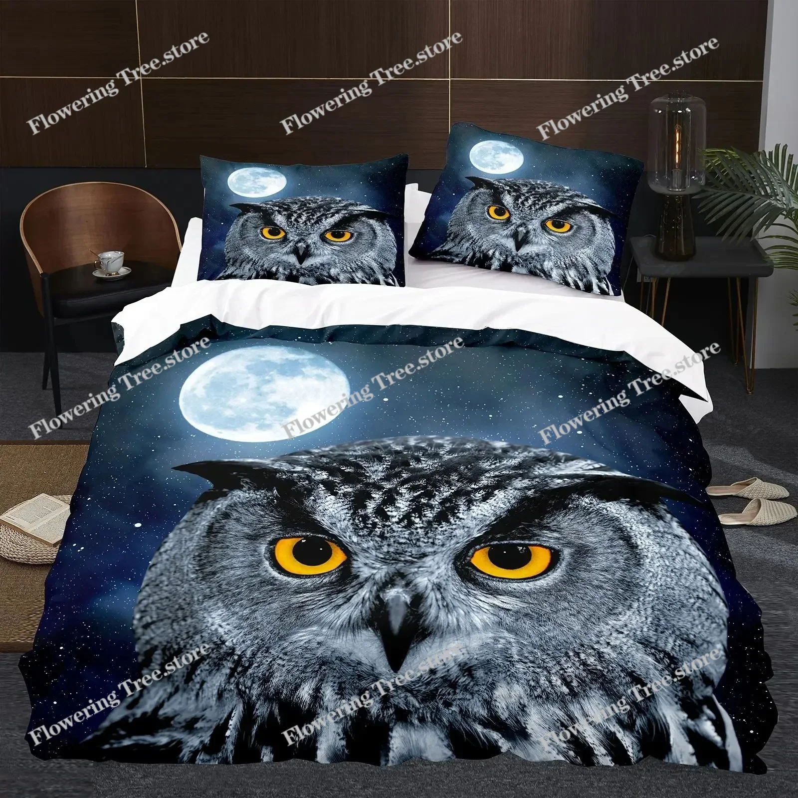 Animal Owl Bird Black Nighthawk Bedding Set Boys Girls Twin Queen Size Duvet Cover Pillowcase Bed Kids Adult Home Textileextile