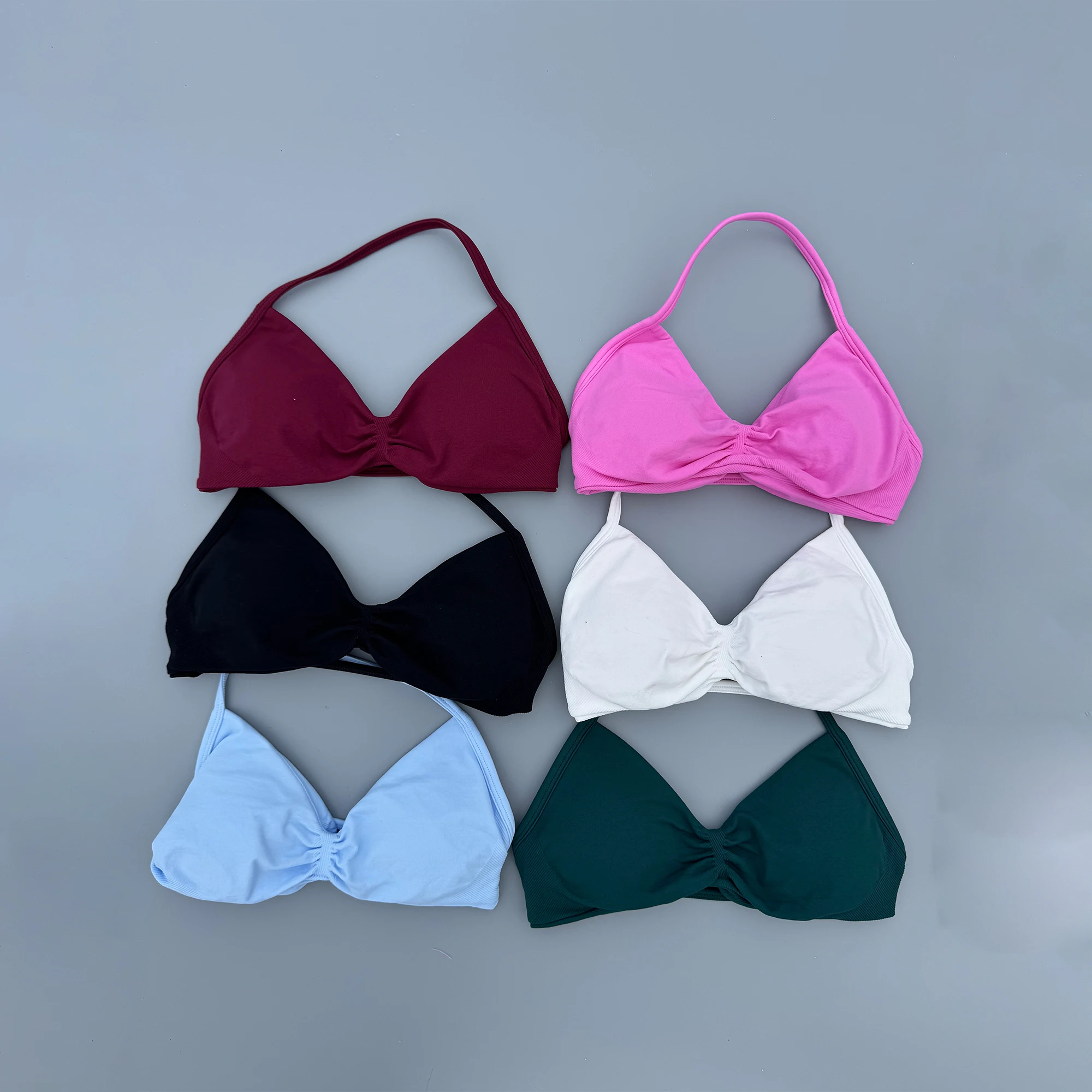 Sport Strappy Bra Yoga Butter soft Women Gym Top Running Exercise Backless Halter High Support Ruched ActiveWear Fitness Workout