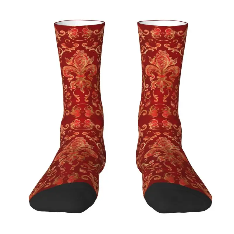 Custom Cute Fleur De Lis Ornament Luxury Red Socks Women Men Warm 3D Printed Ancient Symbol Lily Flower Football Sports Socks