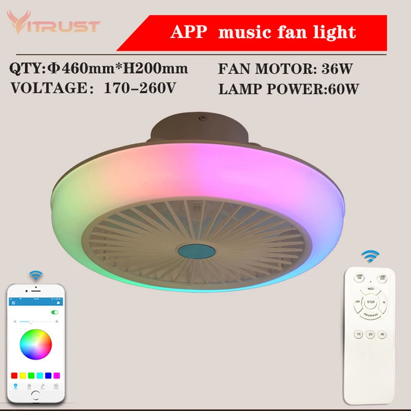 Imagem -02 - Ventilador de Teto Criativo com Luzes Rgb Lâmpadas de Música de Moda Controle Remoto e App